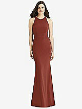 Rear View Thumbnail - Auburn Moon Criss Cross Twist Cutout Back Trumpet Gown