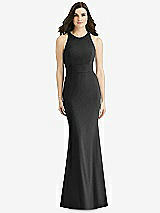 Rear View Thumbnail - Black Criss Cross Twist Cutout Back Trumpet Gown
