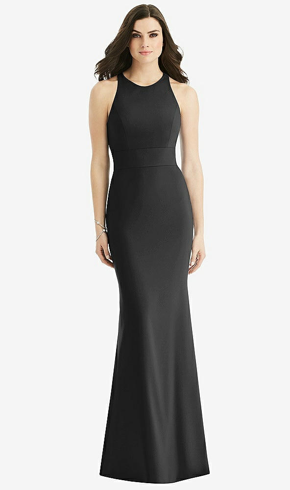 Back View - Black Criss Cross Twist Cutout Back Trumpet Gown
