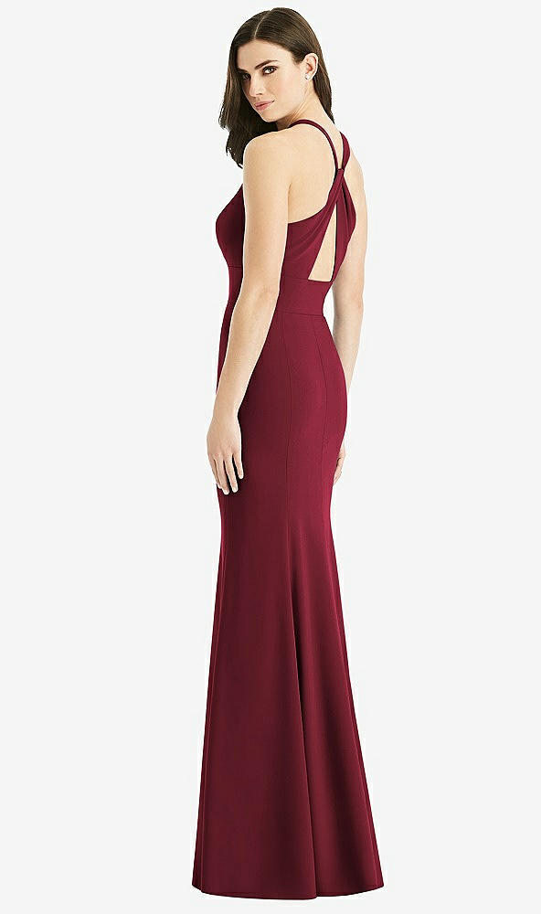 Front View - Cabernet Criss Cross Twist Cutout Back Trumpet Gown