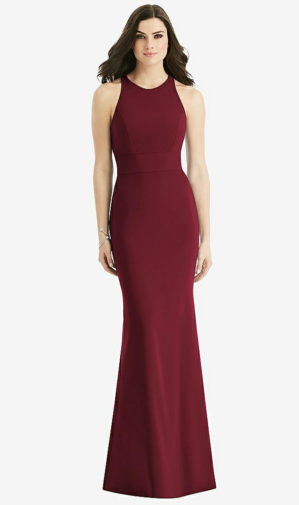 Back View - Cabernet Criss Cross Twist Cutout Back Trumpet Gown