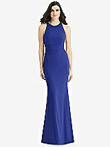 Rear View Thumbnail - Cobalt Blue Criss Cross Twist Cutout Back Trumpet Gown