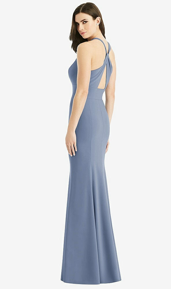 Front View - Larkspur Blue Criss Cross Twist Cutout Back Trumpet Gown