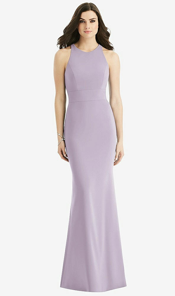 Back View - Lilac Haze Criss Cross Twist Cutout Back Trumpet Gown