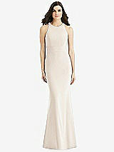 Rear View Thumbnail - Oat Criss Cross Twist Cutout Back Trumpet Gown