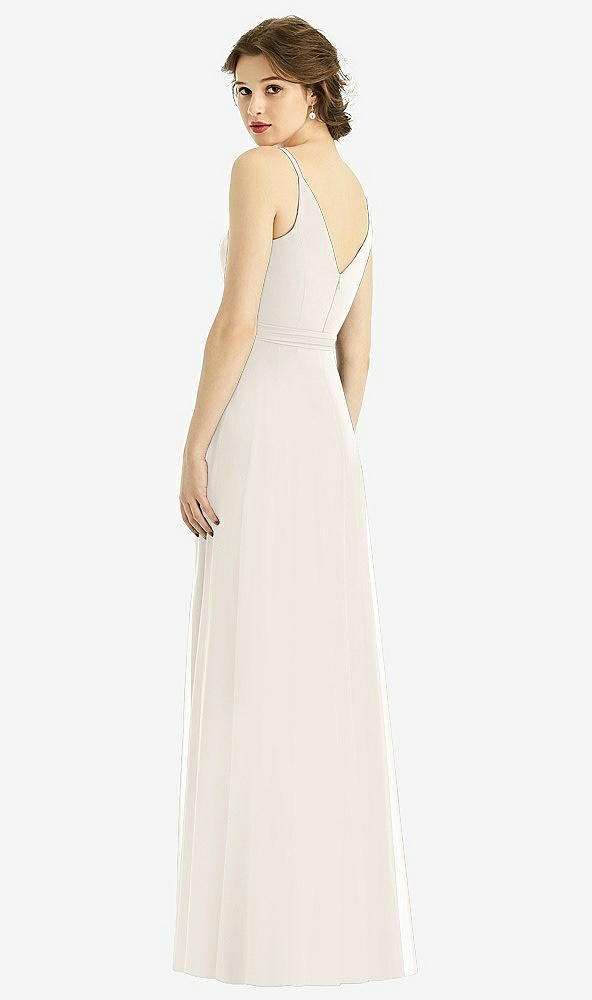 Back View - Ivory Draped Wrap Chiffon Maxi Dress with Sash