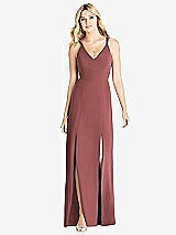 Front View Thumbnail - English Rose Dual Spaghetti Strap Crepe Dress with Front Slits