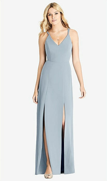 chinese dress ladies Ruby A-Line Draped Sleeves Slit Floor Length Bridesmaid Dresses, Blushing Pink main image 0