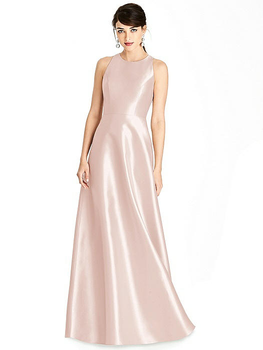 Sleeveless Open-Back Satin A-Line Dress