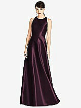 Front View Thumbnail - Deep Plum Sleeveless Open-Back Satin A-Line Dress