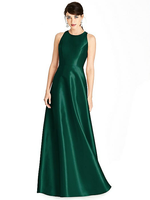 Sleeveless Open-Back Satin A-Line Dress