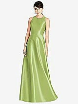 Front View Thumbnail - Mojito Sleeveless Open-Back Satin A-Line Dress