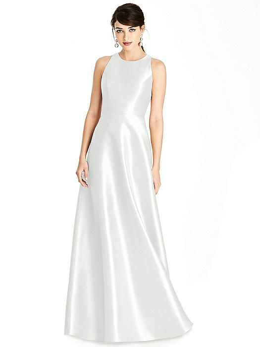 Sleeveless Open-Back Satin A-Line Dress
