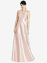 Front View Thumbnail - Blush Sleeveless Open-Back Satin A-Line Dress