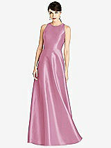 Front View Thumbnail - Powder Pink Sleeveless Open-Back Satin A-Line Dress