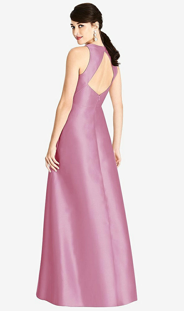 Back View - Powder Pink Sleeveless Open-Back Satin A-Line Dress