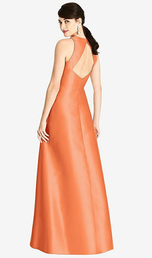 Back View - Portofino Orange Sleeveless Open-Back Satin A-Line Dress