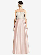 Front View Thumbnail - Blush & Ivory Strapless A-Line Satin Dress with Pockets