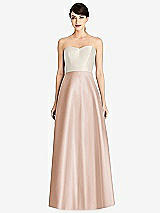 Front View Thumbnail - Cameo & Ivory Strapless A-Line Satin Dress with Pockets