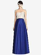 Front View Thumbnail - Cobalt Blue & Ivory Strapless A-Line Satin Dress with Pockets