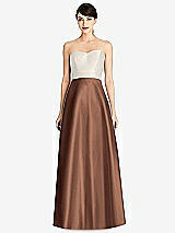 Front View Thumbnail - Cognac & Ivory Strapless A-Line Satin Dress with Pockets