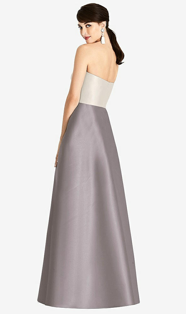 Back View - Cashmere Gray & Ivory Strapless A-Line Satin Dress with Pockets