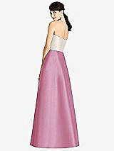 Rear View Thumbnail - Powder Pink & Ivory Strapless A-Line Satin Dress with Pockets