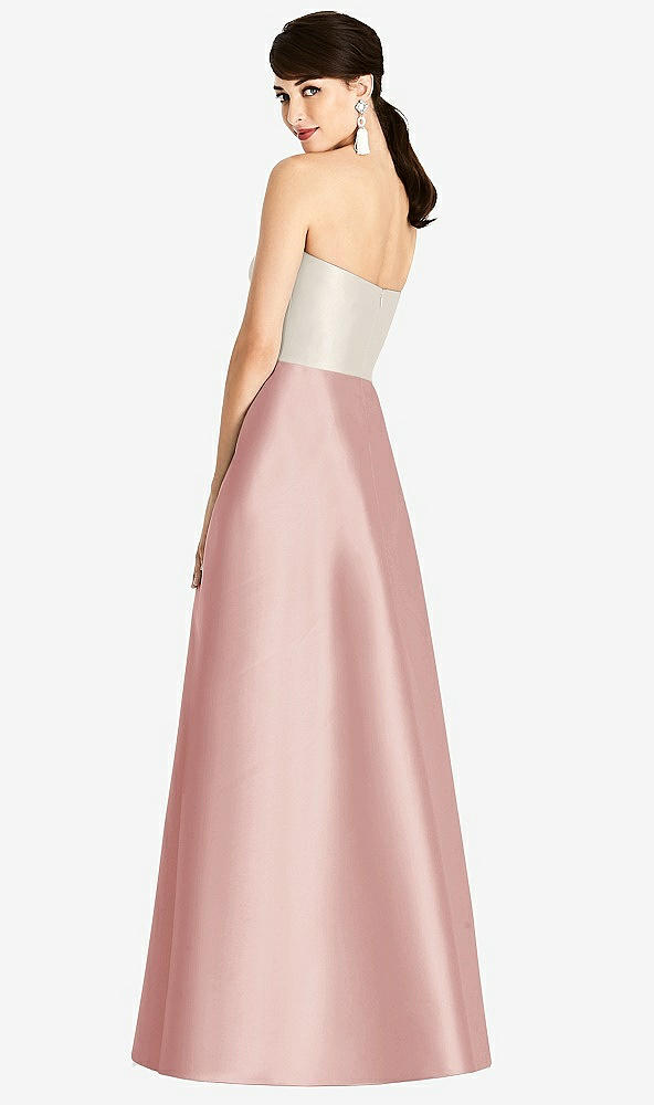 Back View - Rose & Ivory Strapless A-Line Satin Dress with Pockets