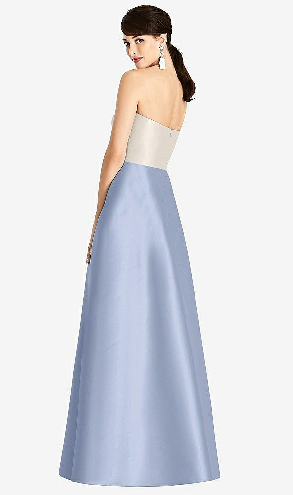 Back View - Sky Blue & Ivory Strapless A-Line Satin Dress with Pockets