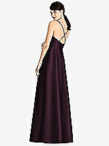 Rear View Thumbnail - Deep Plum V-Neck Full Skirt Satin Maxi Dress