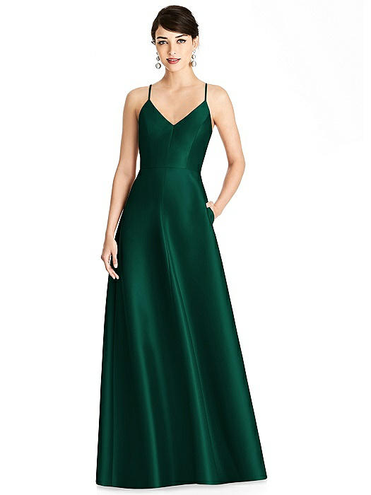 V-Neck Full Skirt Satin Maxi Dress
