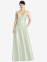 Front View Thumbnail - Mint Green V-Neck Full Skirt Satin Maxi Dress