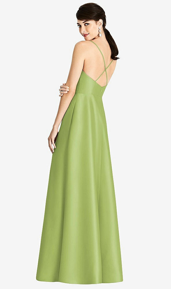 Back View - Mojito V-Neck Full Skirt Satin Maxi Dress