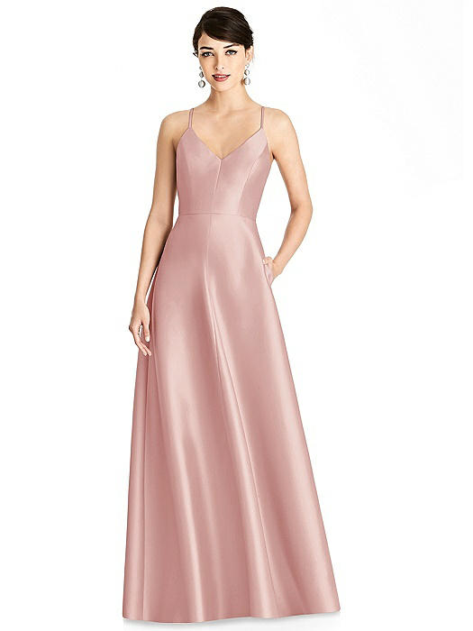 V-Neck Full Skirt Satin Maxi Dress