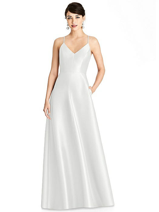 V-Neck Full Skirt Satin Maxi Dress