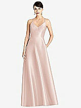 Front View Thumbnail - Blush V-Neck Full Skirt Satin Maxi Dress