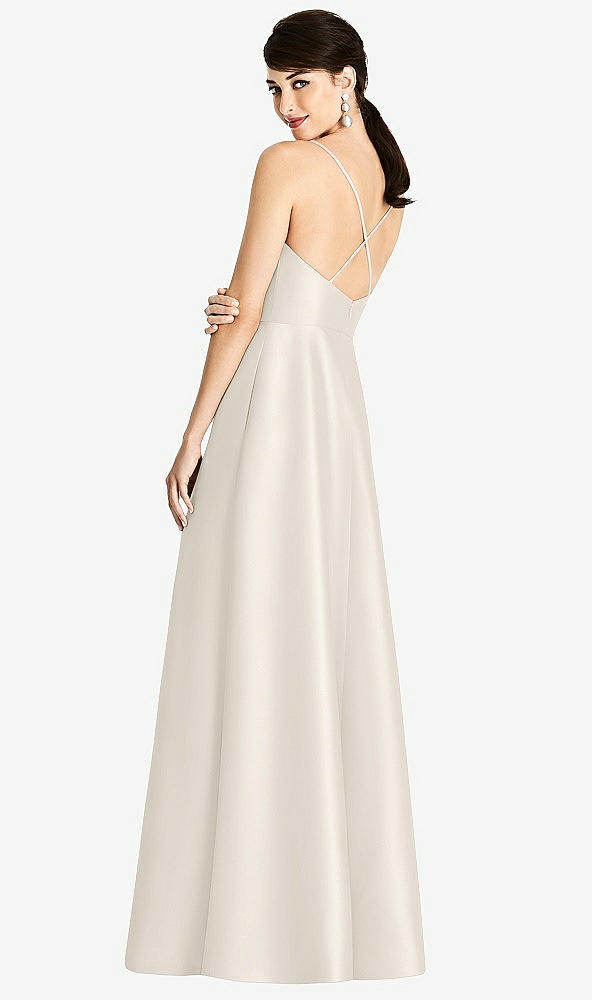 Back View - Ivory V-Neck Full Skirt Satin Maxi Dress