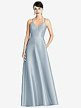 Front View Thumbnail - Mist V-Neck Full Skirt Satin Maxi Dress