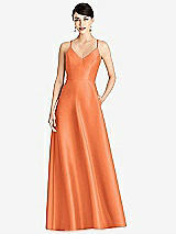 Front View Thumbnail - Portofino Orange V-Neck Full Skirt Satin Maxi Dress