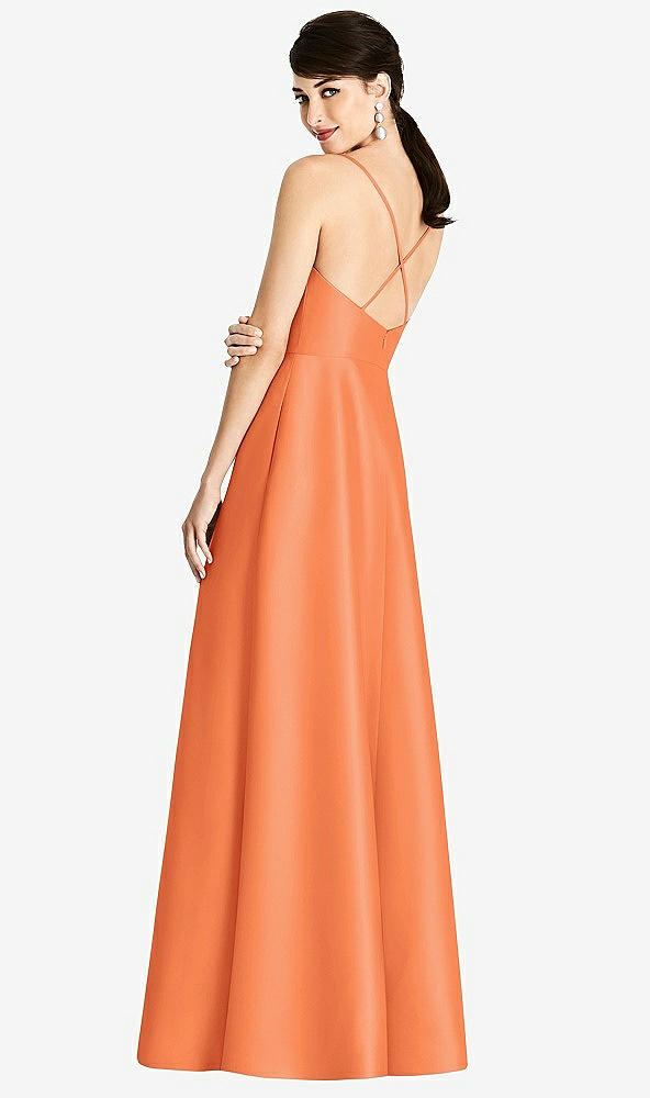 Back View - Portofino Orange V-Neck Full Skirt Satin Maxi Dress