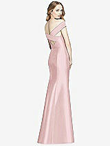 Rear View Thumbnail - Ballet Pink Off-the-Shoulder Criss Cross Back Satin Dress