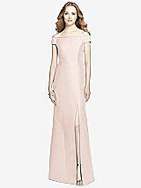 Front View Thumbnail - Blush Off-the-Shoulder Criss Cross Back Satin Dress