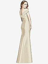 Rear View Thumbnail - Champagne Off-the-Shoulder Criss Cross Back Satin Dress