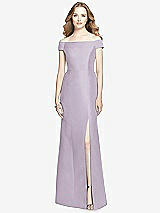 Front View Thumbnail - Lilac Haze Off-the-Shoulder Criss Cross Back Satin Dress