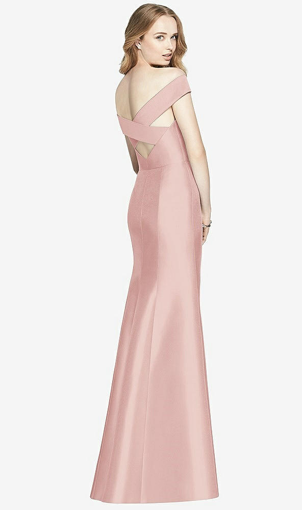 Back View - Rose Off-the-Shoulder Criss Cross Back Satin Dress
