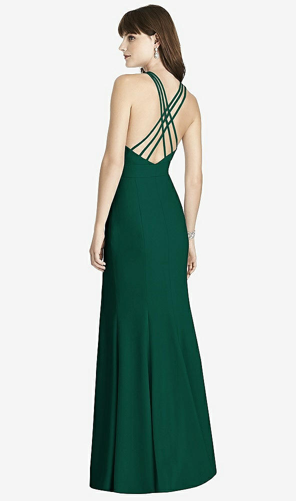 Back View - Hunter Green Criss Cross Open-Back Trumpet Gown