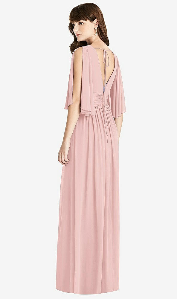 Back View - Rose Split Sleeve Backless Chiffon Maxi Dress