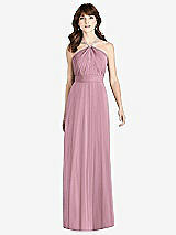 Front View Thumbnail - Dusty Pink Jeweled Twist Halter Maxi Dress