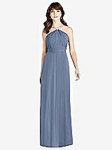 Front View Thumbnail - Larkspur Blue Jeweled Twist Halter Maxi Dress
