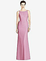 Rear View Thumbnail - Powder Pink Bateau-Neck Open Cowl-Back Trumpet Gown